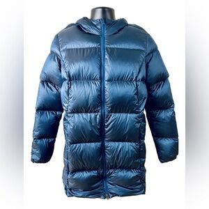 Blue Women Eddie Bauer Navy Nylon Hooded Puffer Parka XL Zip EB550 Coat